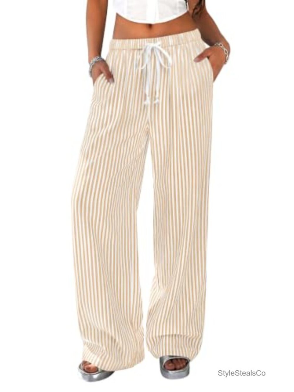 Women's Striped Wide Leg Lounge Pants with Pockets